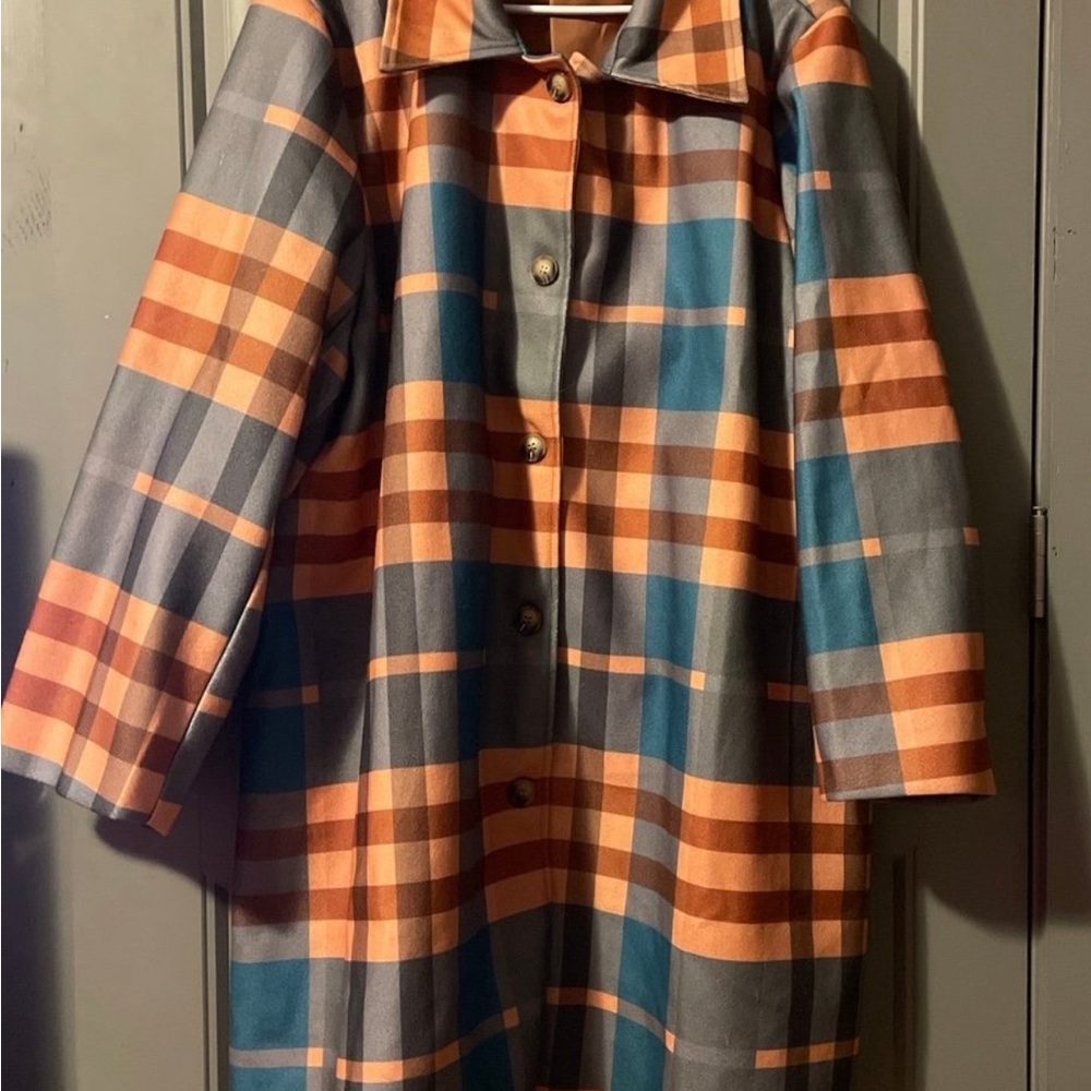 SHEIN Multicolor Plaid Coat with Buttons